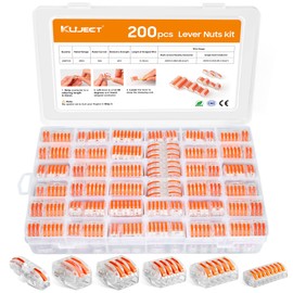 Kuject 200PCS Lever Wire Nuts Connectors Kit with 2/3/4/5/8 Conductor Combination, Electrical Lever Wire Connectors Push-in AWG 28-12, Wire Quick Connectors with 2 Circuit Inline Splices