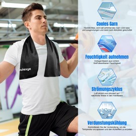 Bouiexye Pack of 2 Cooling Towels, 100 x 30 cm, Cooling Towel, Black Cooling Towel, Microfibre Towel, Instant Cooling Towel for Sports, Fitness, Yoga, Travel, Running