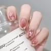 24PCS Camellia-Inspired Press on Nails with Glue – Short Square