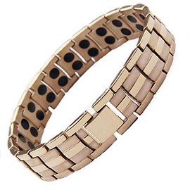 Stargems® Magnetic Pure Titanium Bracelet Bangle Mens Womens HIGH Strength 3,000 Gauss Magnets Double Row Rose Gold Oyster Design Ladies + Gift Pouch