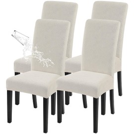 SearchI Waterproof Dining Room Chair Covers Set of 4, Stretch Jacquard Parsons Chair Slipcovers Removable Washable Kitchen Chair Protector for Dining Room, Hotel, Banquet(Beige Rectangular Jacquard)