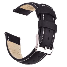 Ritche Quick Release Leather Watch Band 18mm 19mm 20mm 21mm 22mm 23mm 24mm Leather Watch Strap, Black & White & Silver, 18mm, Classic