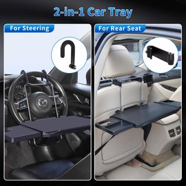 2-in-1 Car Steering Wheel Tray – Multi-Function Car Table for Laptops & Dining | Adjustable, Extra Large 16.8" Surface with Anti-Slip Slots | Compatible with Most Cars & Trucks