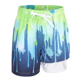 Aisyee Big Boys Swim Trunks with Compression Liner Swim Shorts for Boys Quick Dry Boards Shorts with Boxer Brief Liner Beach Swimwear Gradient Splash Size 14/12-14 Years