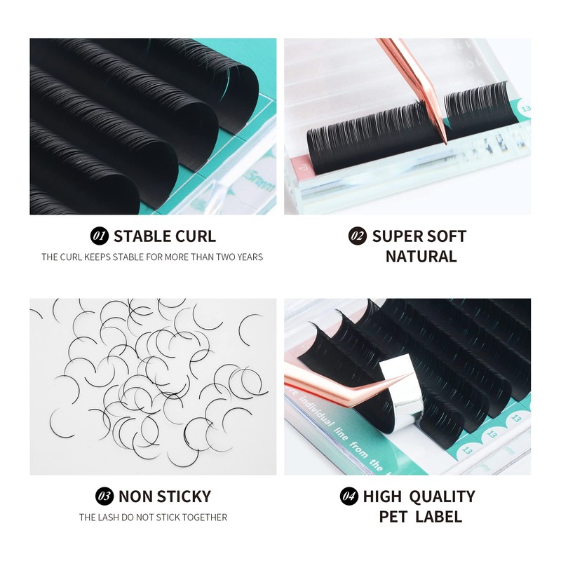 Eyelash Extensions, Ellipse Flat Eyelashes, Matte Black, Single Eyelashes for