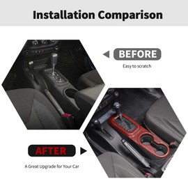 RT-TCZ Gear Shift Panel Trim Cover Cup Holder Trim Cover Decoration Interior Accessories Compatible with Jeep Wrangler JK JKU 2011-2017,Red Carbon Fiber