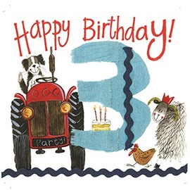 Alex Clark Happy 3rd Birthday Farm Card - Animal - Tractor - Farm Yard - Dog - Sheep - Greetings Cards - Cards for Kids Birthday - Designed and Printed in the UK