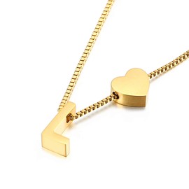 Qings Gold Plated Alphabet L Heart Pendant Necklace Personality Love Fashion Letter A-Z Combination as Birthday Gift for Women and Girls