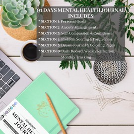 SIMSIMY Mental Health Journal, 91-Day Self Care Journal for Women Men, Guided Anxiety & Stress Relief Journal with Mood Tracker, Cognitive Behavioral Therapy Journaling with Mental Health Coloring Pages & Dream Log