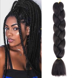 Xtrend 24 Inch Jumbo Braiding Hair for Twist Box Bradis Hair Kanekalon Braiding Hair High Temperature Synthetic Braiding Hair for Women(1 Pack, 1B#)