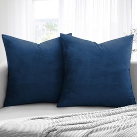 Aspire Homeware Velvet Cushion Covers 45 x 45cm Set of 2 Navy Decorative Square Throw Pillow Cases for Sofa Bedroom Living Room and Sofa