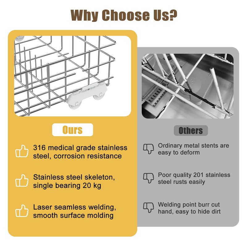 UPGRADED 304 Stainless Steel W10728159 W10525646 Dishwasher Bottom Rack Replacement
