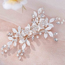 Foyte Flower Bride Hair Clip Sliver Crystal Weeding Headpieces Leaf Hair Accessories Rhinestone Bridal Hair Pieces for Women(Silver)