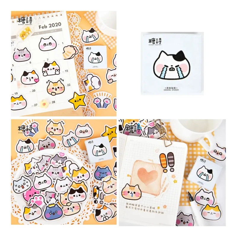 40 Stickers Gato Papeleria Bonita Cat Scrapbook Decoracion