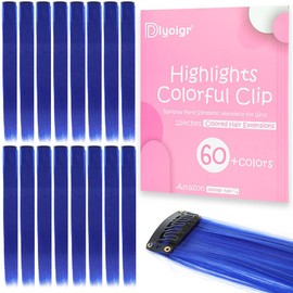 16PCS Blue Hair Extensions Clip In 22Inches Straight Colored Hair Extensions For Kids Girls Colorful Highlights For Parties Gifts(Blue)