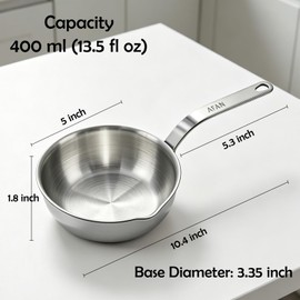 AFAN Stainless Steel Butter Warmer Pot, 13.5 fl oz Small Melting Pan with Handle for Single Servings, Heating Butter Milk Sauce Coffee Egg