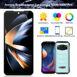 for Doogee S100/S100 Pro Screen Replacement for Doogee S100 LCD Display for Doogee S100 Pro Touch Screen Touch Screen Digitizer Assembly with Repair Parts Kits(Black)