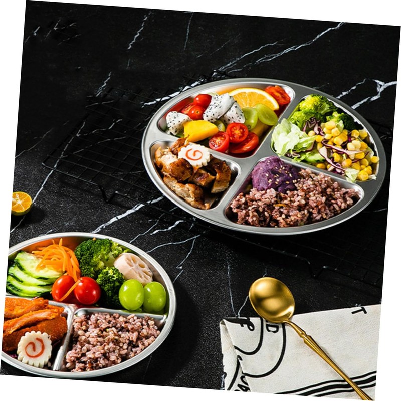 Ciieeo Stainless Steel Divided Plate Portion Control Plate for Adults