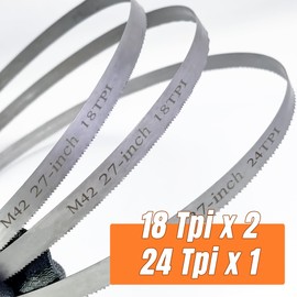 Bandsaw Blades 27 Inch for Dewalt DCS377, Portable Band Saw Blades for Milwaukee M12 Sub-Compact, Bi-Metal M42, 27" x 1/2" x 0.02", 3 Pack Set (18 Tpi and 24 Tpi)