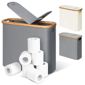 efluky Toilet Paper Storage and Holder 2 in 1, Toilet Paper Storage with Lid for Bathroom 28L, Free Standing Holder Organizer Holds Up to 9-12 Rolls, Grey