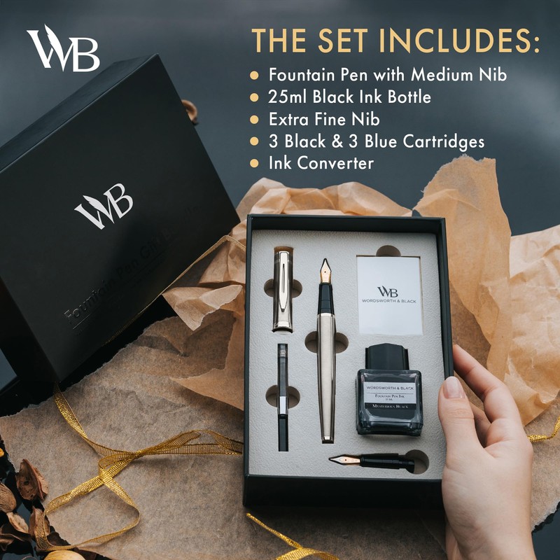 Wordsworth & Black Fountain Pen Set,18K Gilded Medium and Extra
