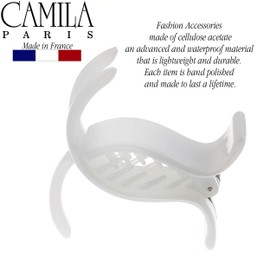 Camila Paris CP2559 French Hair Clip for Women, White, 3 Teeth Ponytail Holder, Girls Hair Claw Clips Jaw Fashion Durable Styling Hair Accessories for Women, Strong Hold No Slip Grip, Made in France