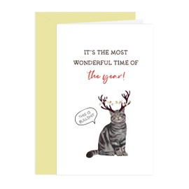 BKOQF Funny Cat Theme Christmas Card, Hilarious Christmas Greeting Card for Friends Kitty Lovers, It's The Most Wonderful Time Of The Year
