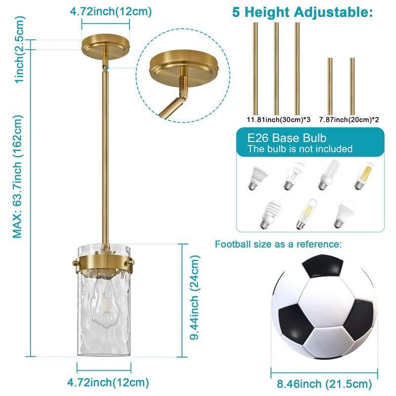 Vaziden 4.72" Hammered Glass Pendant Lighting for Kitchen Island 1