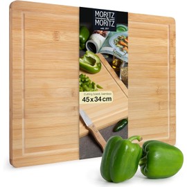 Moritz & Moritz XXL Bamboo Cutting Board Large - 17.7 x 13.4 x 0.8 inches - Bamboo wooden board with juice groove - For cutting, arranging and serving