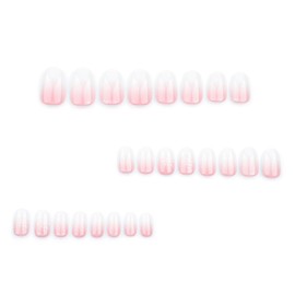 24Pcs Christmas Press on Nails Short Almond Christmas Fake Nails Cute White Snowflake Designs Gradient Pink Full Cover Acrylic Nails Glue on Nails Xmas Manicure Decorations False Nails for Women Girls