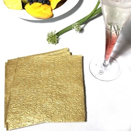 AVEVER 15-ct 13x13 Gold Napkins Fall Thanksgiving Christmas Paper Decoupage Black and Decorative Dinner Napkins
