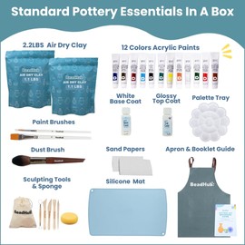 Pottery Kit for Beginners 2.2Lbs Air Dry Clay for Adults | Sculpting Tools, Paint, Glaze, Air-Dry Modeling Clay Molding, Sculpt Painting Set, Hobby Date Night DIY Art Craft Kits -Standard (Gray Beige)