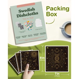 Miss Adola 8 Pack Reusable Kitchen Swedish Dishcloths for Washing Dishes Swedish Cloths Absorbent Fast Drying Cleaning Swedish Sponge Cute Pattern Decorate Washable Swedish Towels, Moon Sun