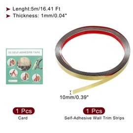 uxcell Gold Metalized Mirror Finish Molding Trim, Peel and Stick Stainless Steel, Flexible Self-Adhesive Metal Trim for Wall, Mirror Edging (16.4ft x 0.39")