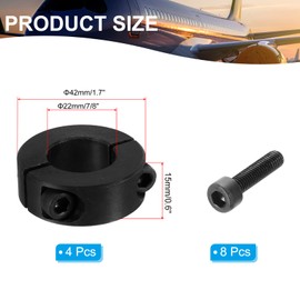 PATIKIL Split Adjustment Rings 22 mm Boring 42 mm OD 15 mm Thickness, Pack of 4 45# Aluminium Alloy Depth Stop Rings Clamp with Threaded Pin for the Mechanical Engineering Industry, Black