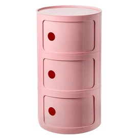 BxuxJar 3 Tier Round Nightstand with Drawer, Pink Plastic Nightstand Round Side Table with Storage for Bathroom, Bedroom