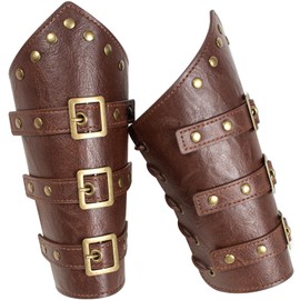 Arm Bracers Gauntlet Wristband Leather Medieval Viking Knight LARP Retro Renaissance Arm Guards Cuff Bracelet Costume Props (Metal-Brown)