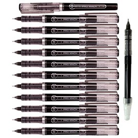 Morning Glory Pro Mach Roller Ball Pen - 0.38 mm-Fine Point Tip (Pack of 12 Pens) 1 Refill (Black)