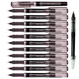 Morning Glory Pro Mach Roller Ball Pen - 0.38 mm-Fine Point Tip (Pack of 12 Pens) 1 Refill (Black)