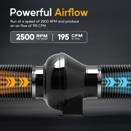 HealSmart 4 Inch 195 CFM Inline Duct Fan Vent Booster Blower, 4" Air Carbon Filter and 4 Inch 8FT PVC Ducting for Grow Tent, Greenhouse, Basement, Quiet