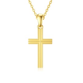SISGEM 9 ct Gold Cross Necklace, Solid Yellow Gold Cross Pendant Necklace, Gold Faith Necklace, for Women Girls Ladies Mum Sisters, 16" + 1" + 1" + 1"