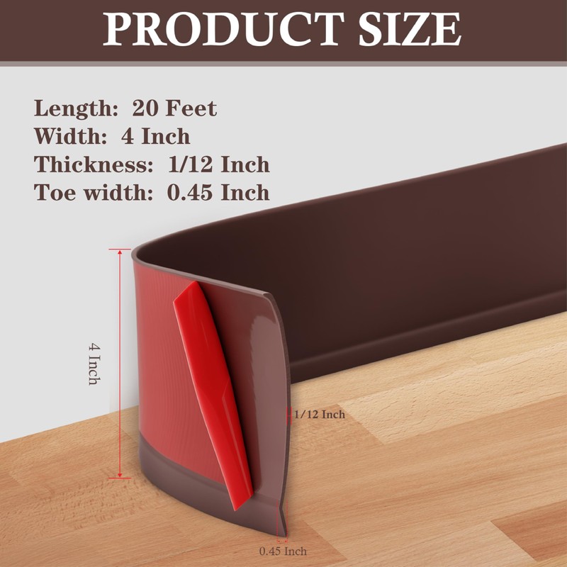 POPAKAN Flexible Baseboard Molding Trim 4" x 20 ft, Self-Adhesive