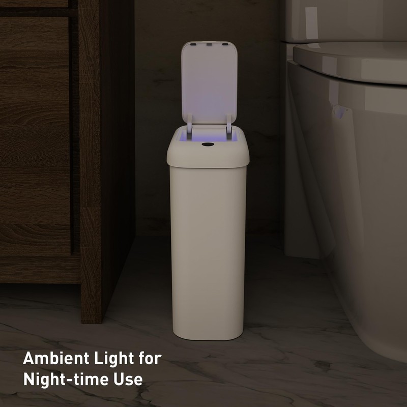 EKO Automatic Bathroom Trash Can with Lid, 2.6 Gallon Slim