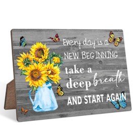 Every Day is a New Beginning Office Decor, 5"x7" Sunflower Wooden Table Top Sign, Desk Decor for Office Cubicle, Motivational Wall Decor for Home Office Bedroom, Coworker Gifts for Women