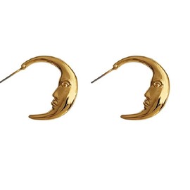 Women's Earrings for Women Girls 14K Real Gold Plated Abstract Unique Open Hoops Hypoallergenic Fashion Jewelry (Golden, One size)
