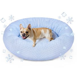 Donut Dog Bed for Small & Medium Dogs - Cooling Pet Bed with Non-Slip Bottom, Summer Comfort Dog Beds for Puppies, Washable & Portable Egg Tart Shape (M)