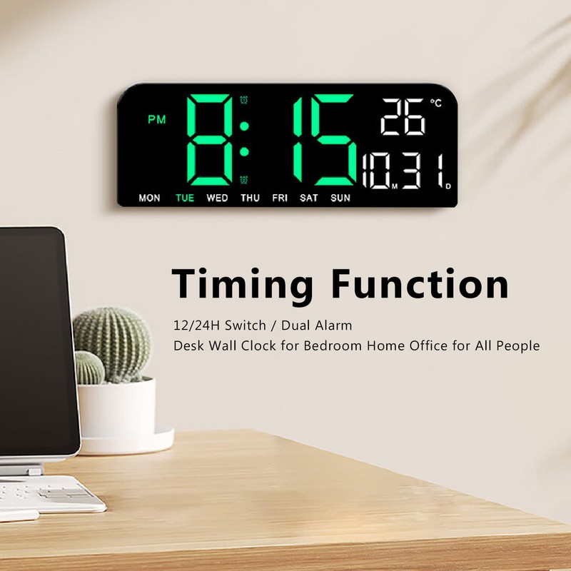 Digital Alarm Clock Large LED Display Desk Wall Clock with