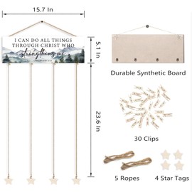 Orchroma Picture Frames Collage Wall Decor,Photo Collage Frame for Wall,Picture Hanging Kit,Christian Wall Art,Bible Picture Board,I Can Do All Things Through Hanging Photo Display with Clips