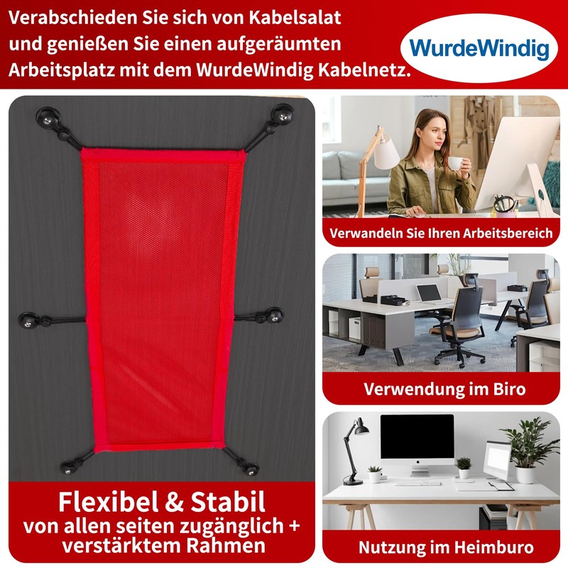 Mesh Cable Management Organizer with Pull Cords Red Desk Cable