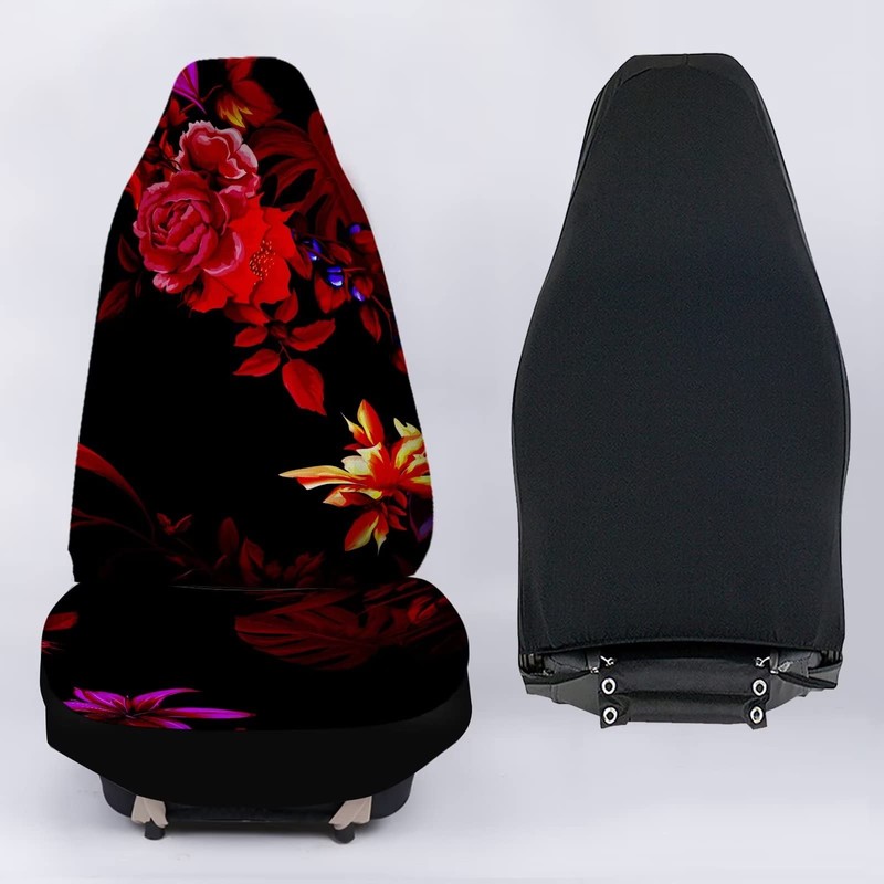 Howilath Car Seat Cover Universal Red Hibiscus Flowers Print Hippie
